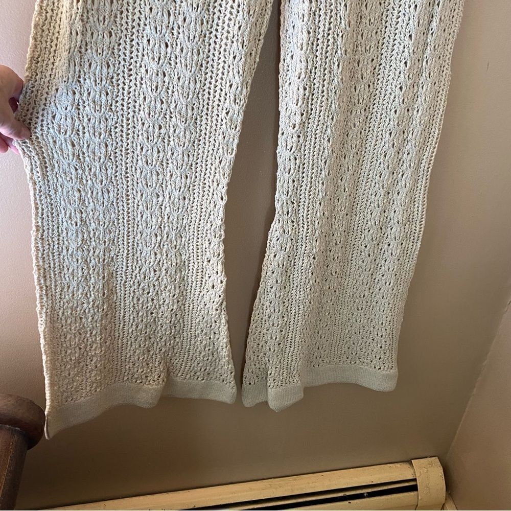 Tularosa Raimonda pants beige crochet knit wide leg bell bottoms flares NWT Sz S - Picture 10 of 13